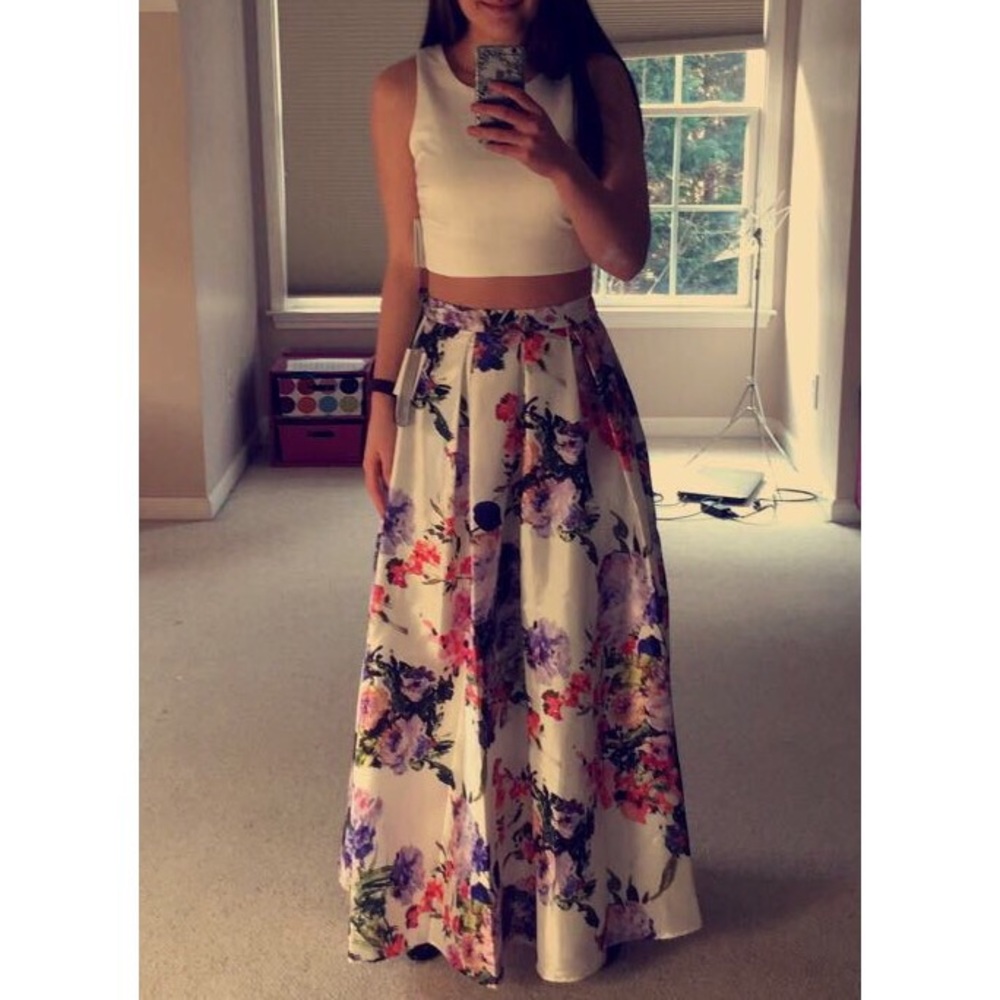 two piece floral prom dress